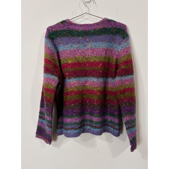 TALBOTS Womens XL VTG Two-Way Zip Cardigan Sweater Multicolor Striped Wool Blend - Picture 2 of 12